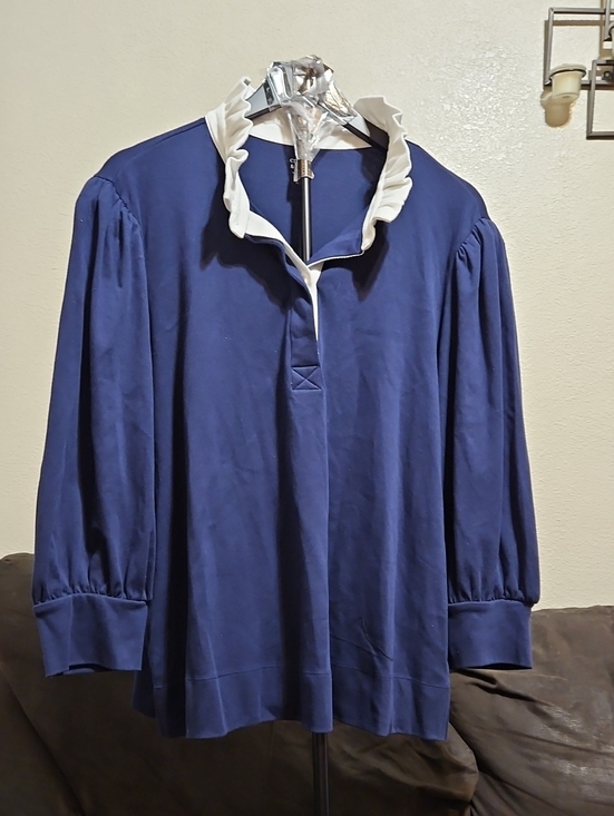 crown & ivy Tops - crown & ivy Navy Blouse with White Ruffle Collar